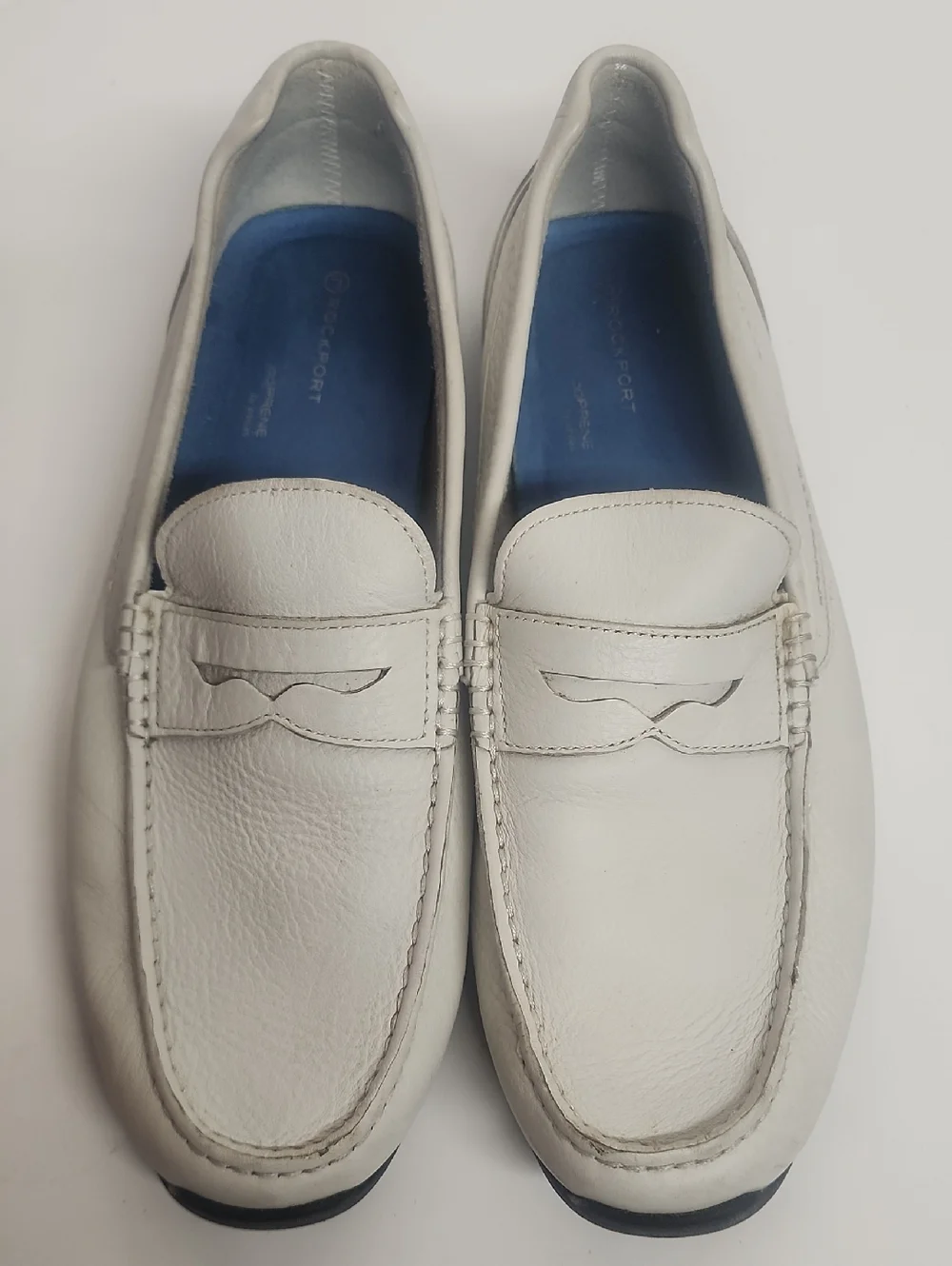 Rockport Adiprene By Adidas White Leather Slip-On Penny Loafers Blue Insole Sz12